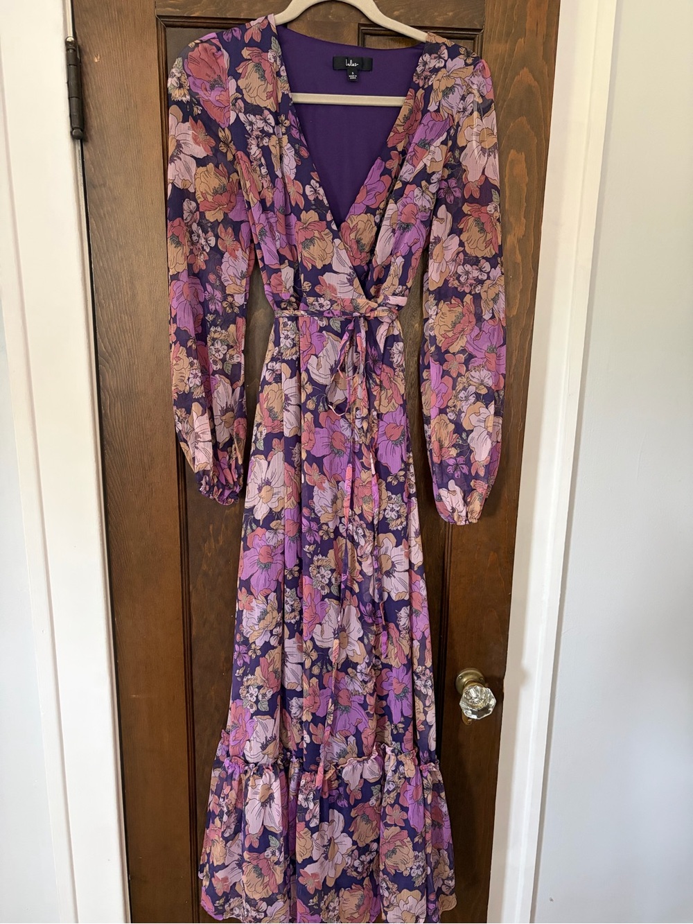 Lulu's Purple and Pink Floral Wrap Maxi Dress